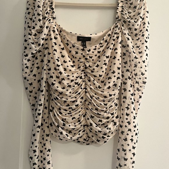 New Look Mesh Butterfly Puff SleeveTop Size Large - Picture 3 of 5